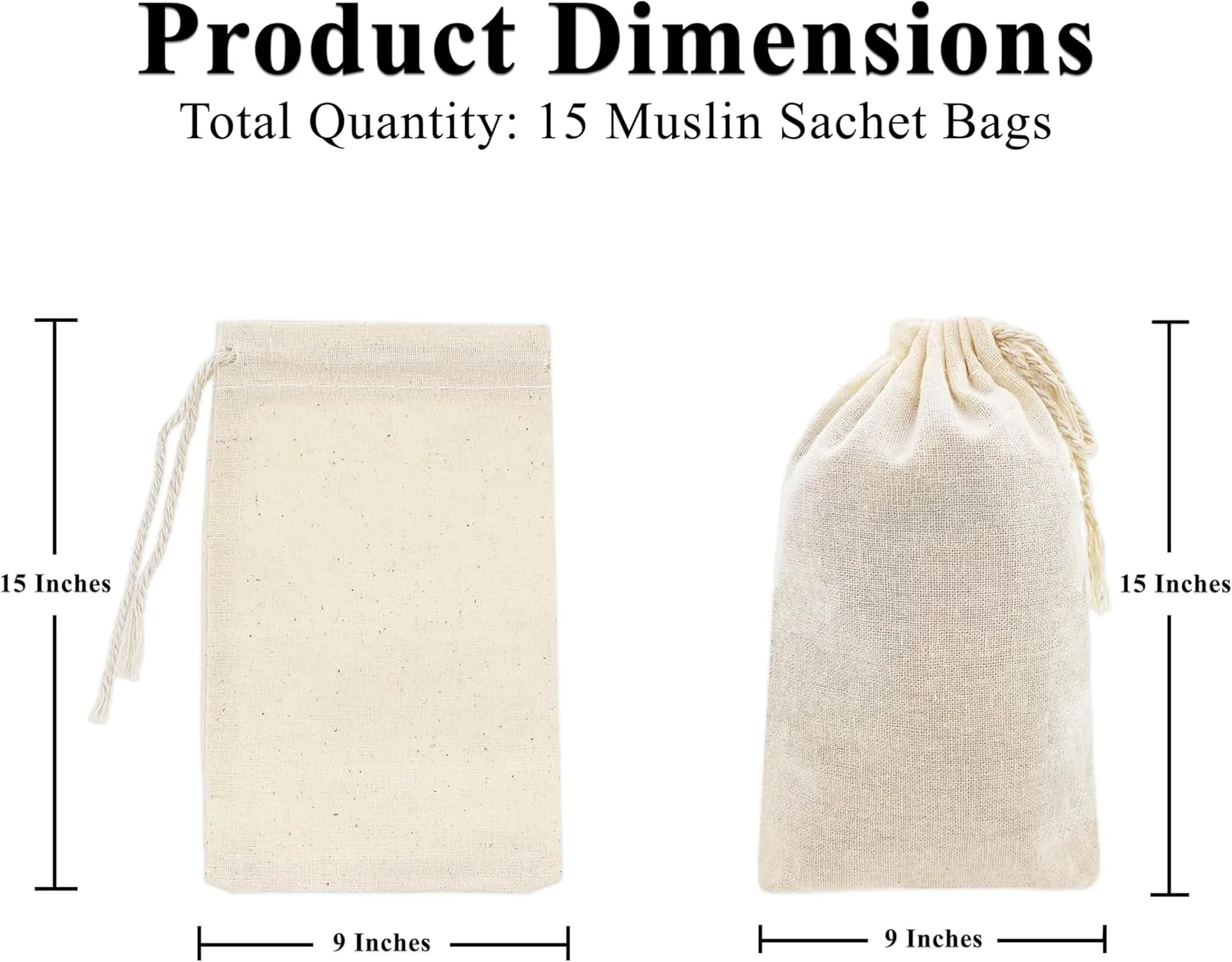 Mandala Crafts 15X9 Muslin Drawstring Bags Cotton Fabric Sachets - 15-Pack Cloth Drawstrings Gift Pouches for Treat Cooking Spice Toiletries Hair Dryers Shoes Bags