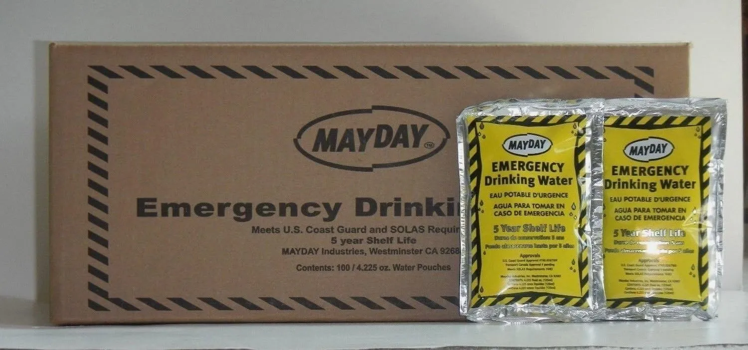 Mayday Emergency Water Pounches Case of 100. Emergency Preparedness, Survival and Backpacking