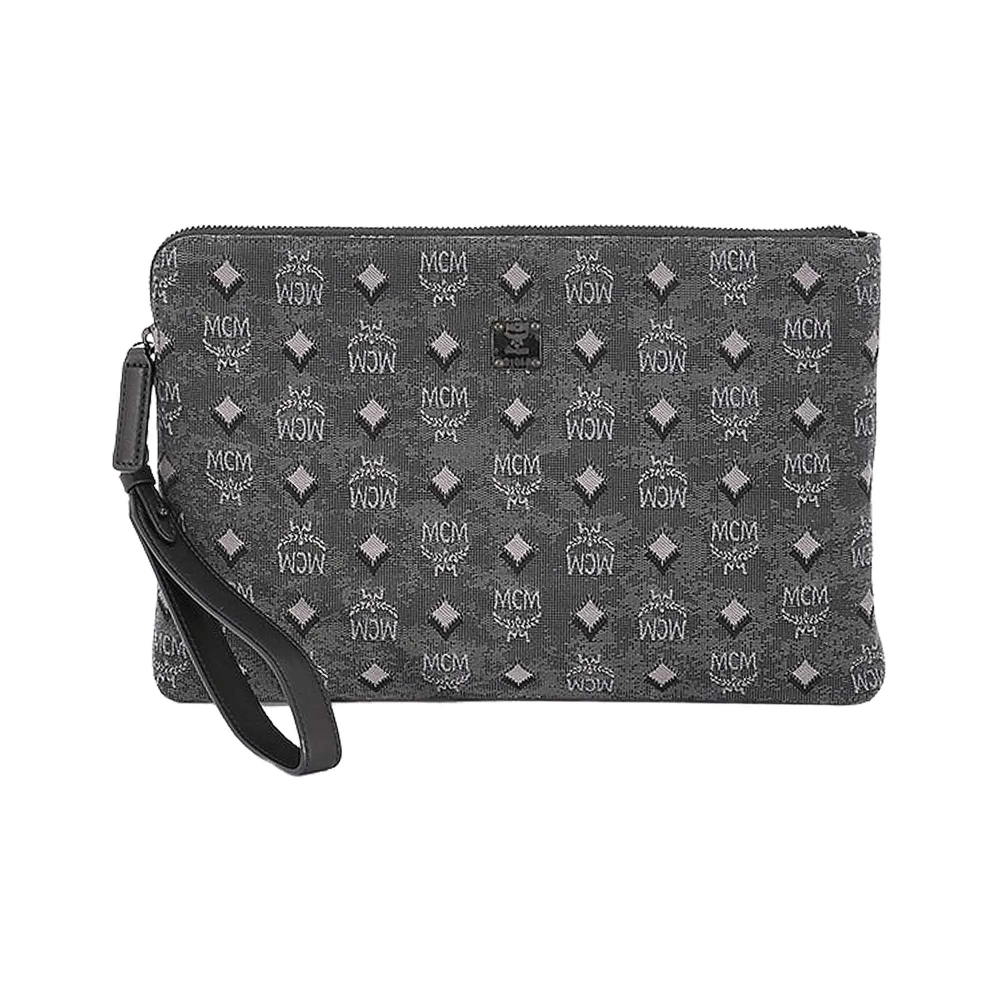 MCM Medium Aren Grey Jacquard Pouch