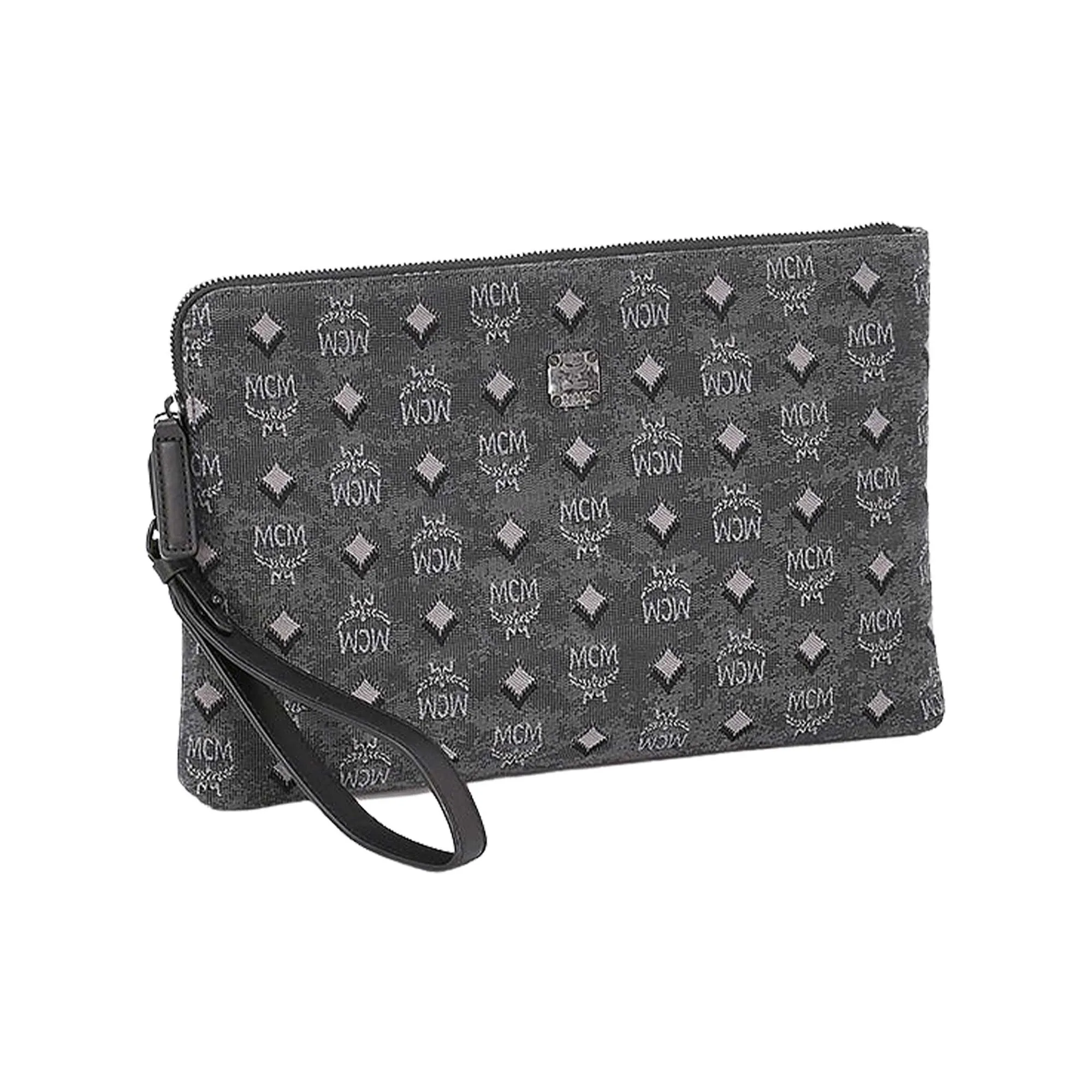 MCM Medium Aren Grey Jacquard Pouch