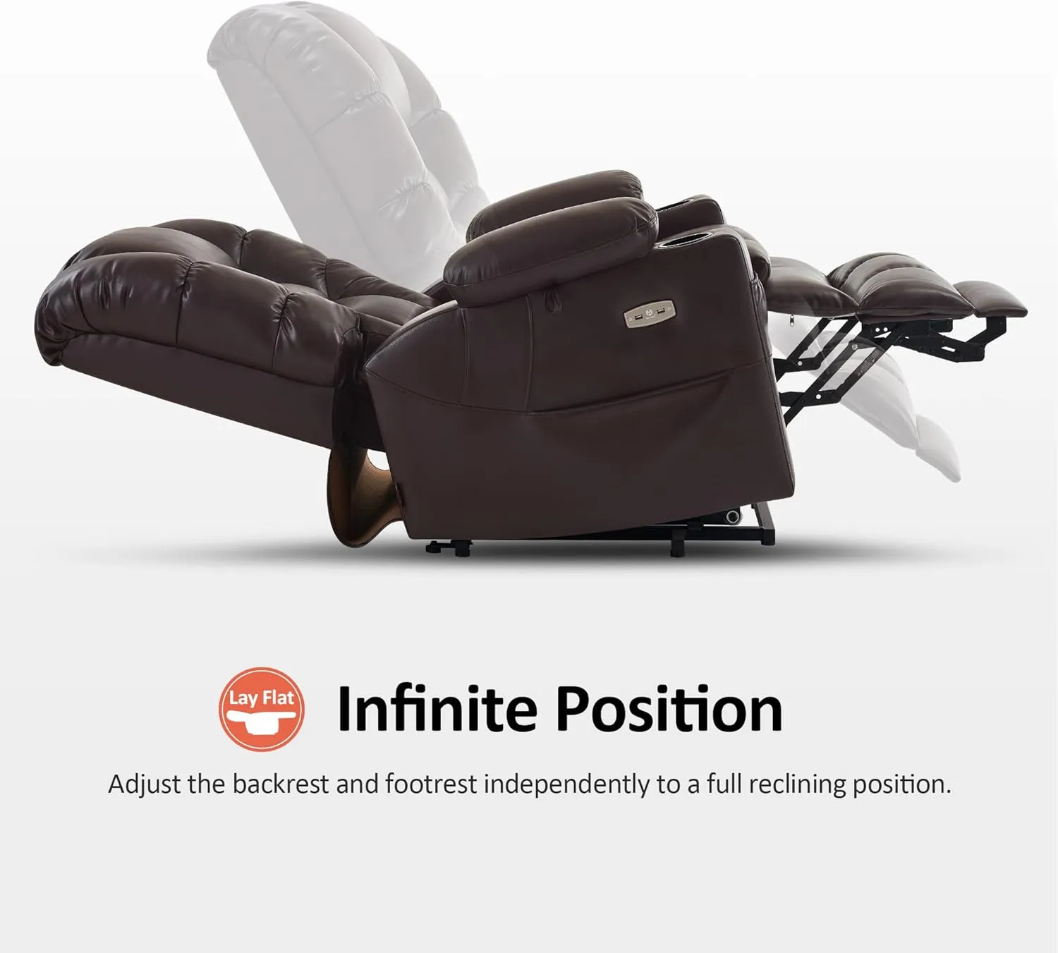 MCombo Large Triple Motor Power Lift Recliner Chair with Massage and Dual Heating, Adjustable Headrest for Tall Elderly People, Faux Leather 7634 (Dark Brown, Large)