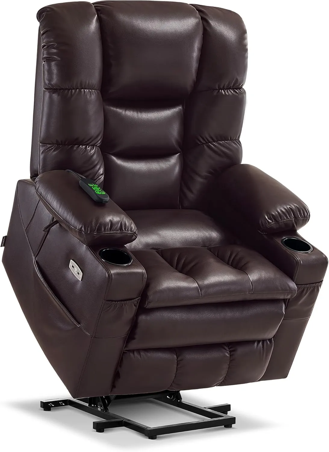 MCombo Large Triple Motor Power Lift Recliner Chair with Massage and Dual Heating, Adjustable Headrest for Tall Elderly People, Faux Leather 7634 (Dark Brown, Large)