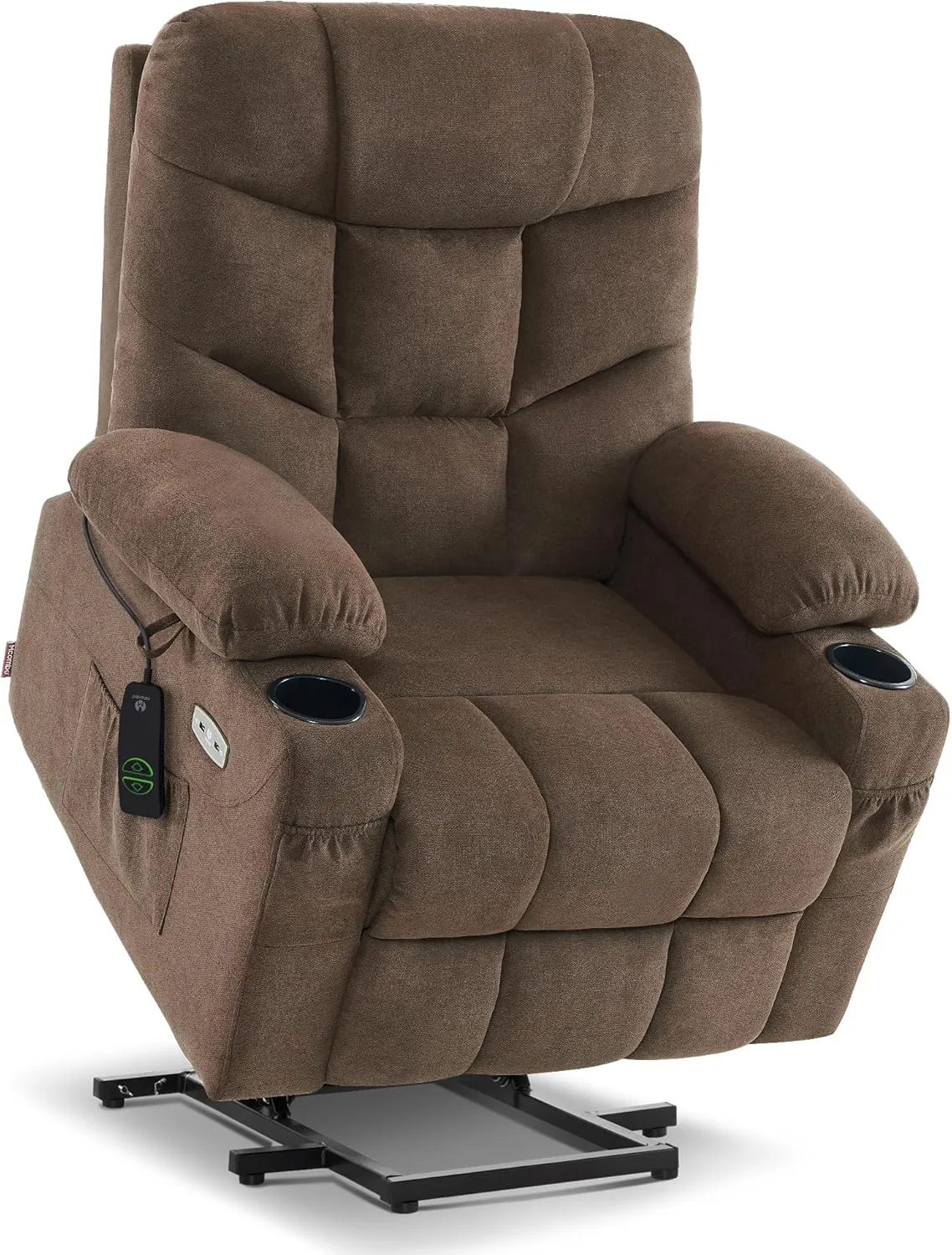 MCombo Power Lift Recliner Chair with Extended Footrest for Elderly People, Fabric 7287 (Brown, Medium-Regular)