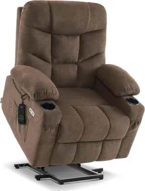 MCombo Power Lift Recliner Chair with Extended Footrest for Elderly People, Fabric 7287 (Brown, Medium-Regular)
