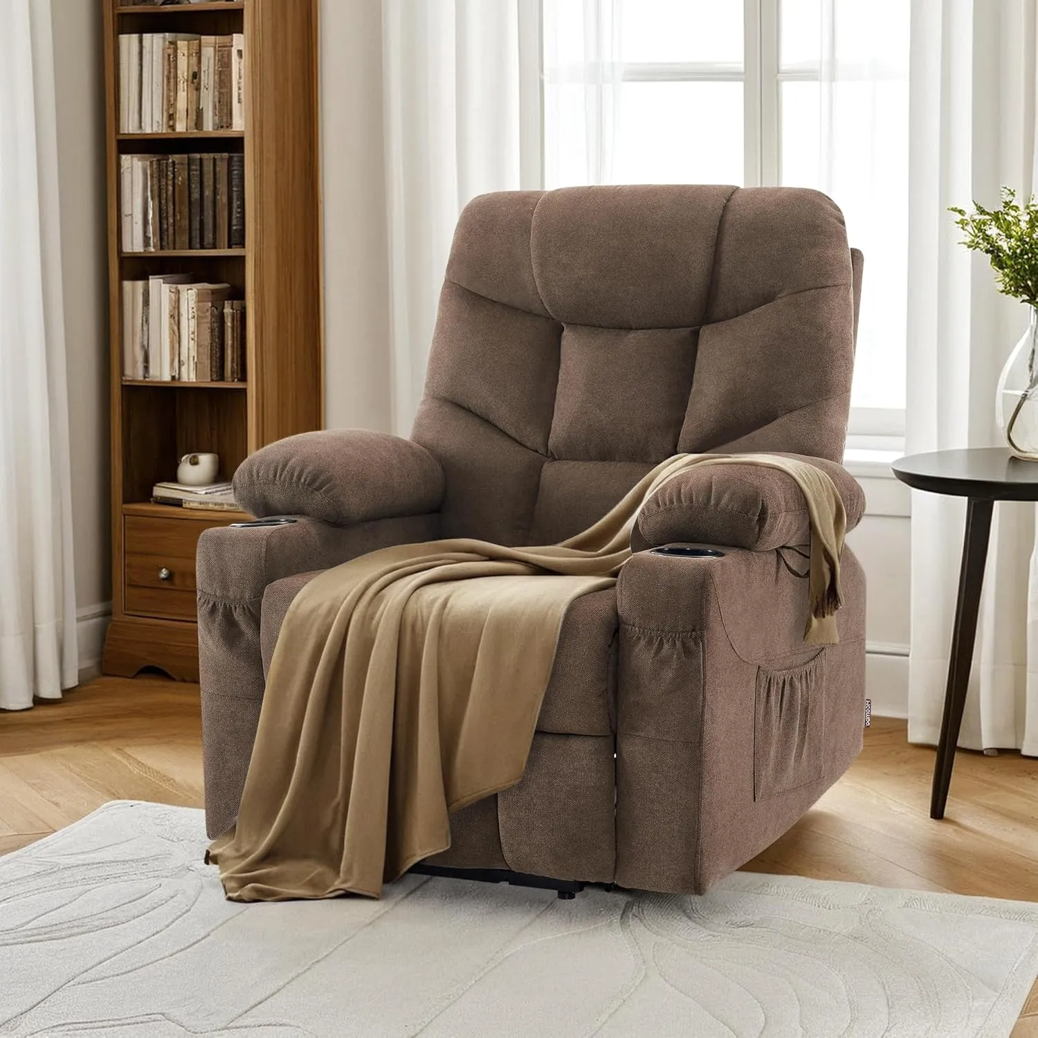 MCombo Power Lift Recliner Chair with Extended Footrest for Elderly People, Fabric 7287 (Brown, Medium-Regular)