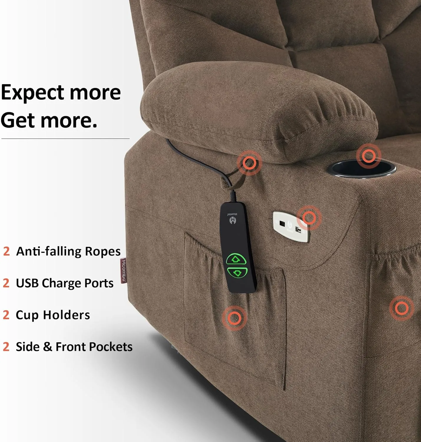 MCombo Power Lift Recliner Chair with Extended Footrest for Elderly People, Fabric 7287 (Brown, Medium-Regular)