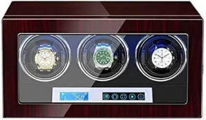 Mechanical Watch Shaker Automatic Watch Winder 3 Watch Winder Box Piano Finish LCD Display Screen Adjustable Watch Pillows LED Illumination (Color : B