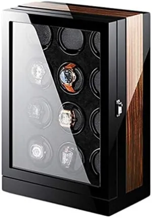 Mechanical Watch Shaker Watch Winder Box for Automatic Watches LCD Screen Display Wood Shell Piano Paint Exterior Blue LED Light Quiet Motor Efficency