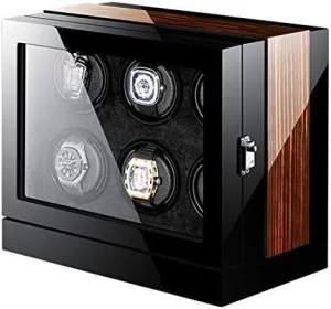 Mechanical Watch Shaker Watch Winder Box for Automatic Watches LCD Screen Display Wood Shell Piano Paint Exterior Blue LED Light Quiet Motor (Size : 4