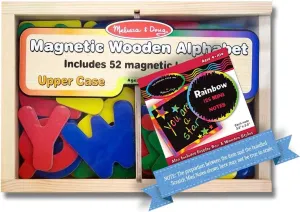 Melissa & Doug Alphabet Wooden 52 Magnets-in-a-Box Gift Set Bundle with 1 Theme Compatible M&D Scratch Fun Mini-Pad (00448)
