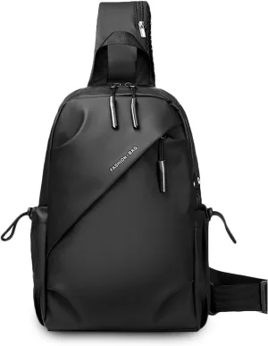 Men Crossbody Sling Bag Shoulder Chest Messenger Pack with Earphone Hole Carry Pouch Body Wallet for Hiking Running Cycling Outdoor Travel Daypacks Waterproof Polyester Black