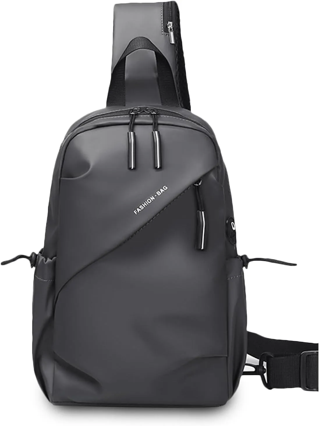 Men Crossbody Sling Bag Shoulder Chest Messenger Pack with Earphone Hole Carry Pouch Body Wallet for Hiking Running Cycling Outdoor Travel Daypacks Waterproof Polyester Grey