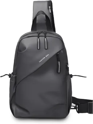 Men Crossbody Sling Bag Shoulder Chest Messenger Pack with Earphone Hole Carry Pouch Body Wallet for Hiking Running Cycling Outdoor Travel Daypacks Waterproof Polyester Grey