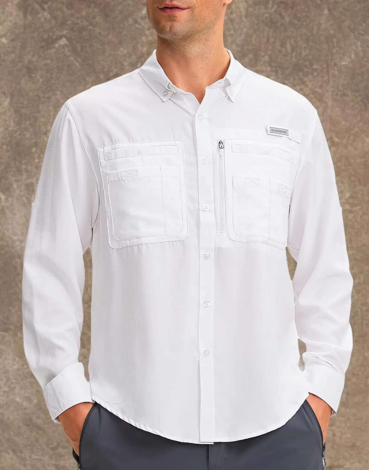 Men's Long Sleeve Sun Protection Fishing Shirt with Zipper Pockets UPF 50  Lightweight Cool Sun Shirts for Men Hiking Outdoor