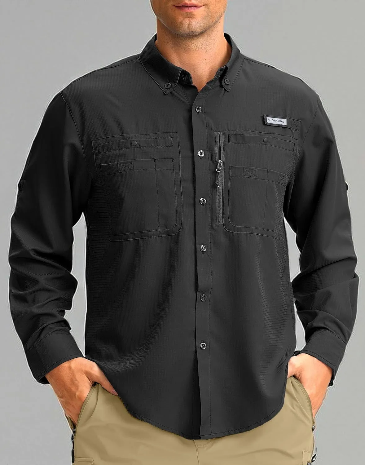 Men's Long Sleeve Sun Protection Fishing Shirt with Zipper Pockets UPF 50  Lightweight Cool Sun Shirts for Men Hiking Outdoor