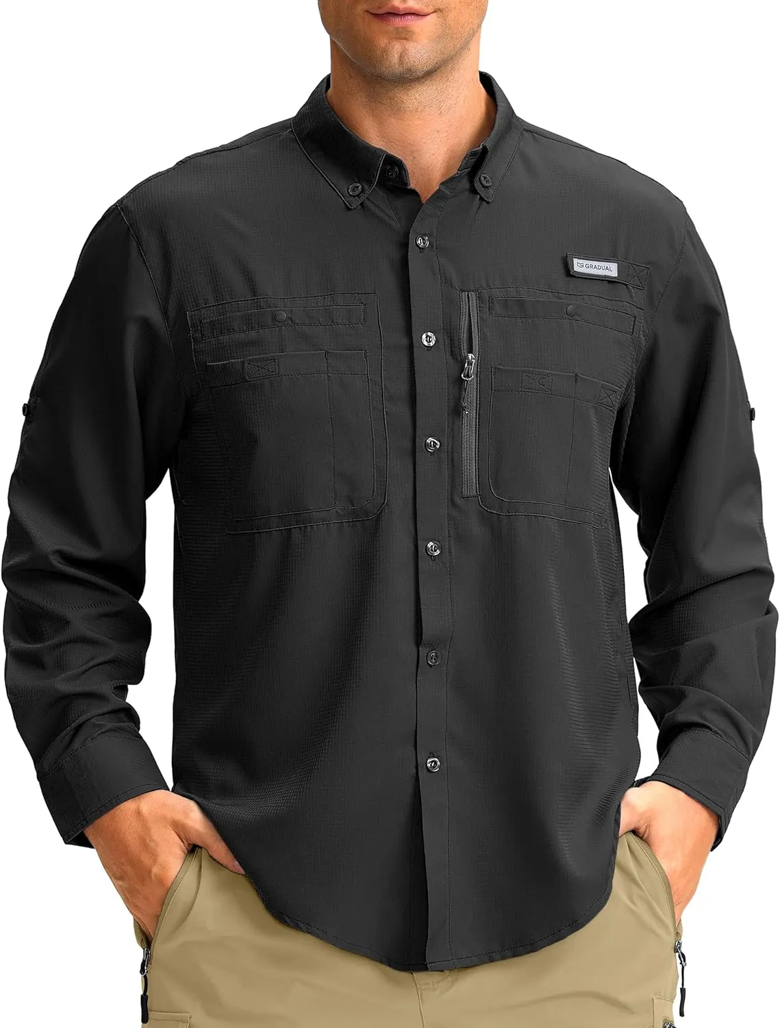 Men's Long Sleeve Sun Protection Fishing Shirt with Zipper Pockets UPF 50  Lightweight Cool Sun Shirts for Men Hiking Outdoor