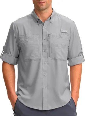 Men's Long Sleeve Sun Protection Fishing Shirt with Zipper Pockets UPF 50  Lightweight Cool Sun Shirts for Men Hiking Outdoor(Cool Grey-New,L)