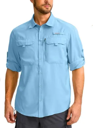 Men's Sun Protection Fishing Shirt with Zipper Pockets Long Sleeve UPF 50  UV Cooling Shirts for Men Hiking Travel