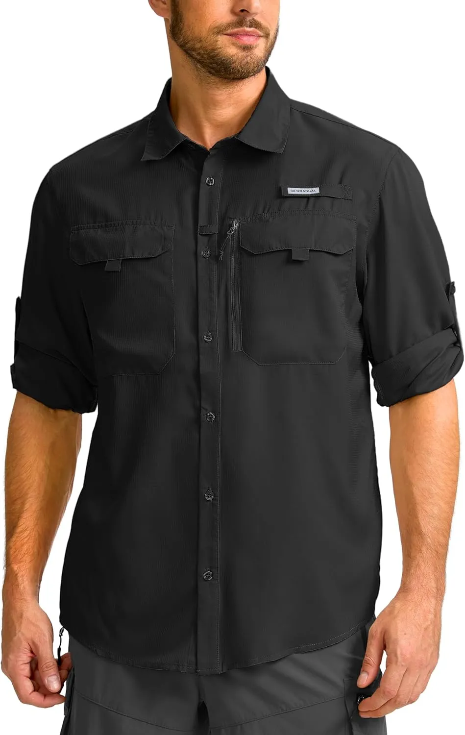 Men's Sun Protection Fishing Shirt with Zipper Pockets Long Sleeve UPF 50  UV Cooling Shirts for Men Hiking Travel