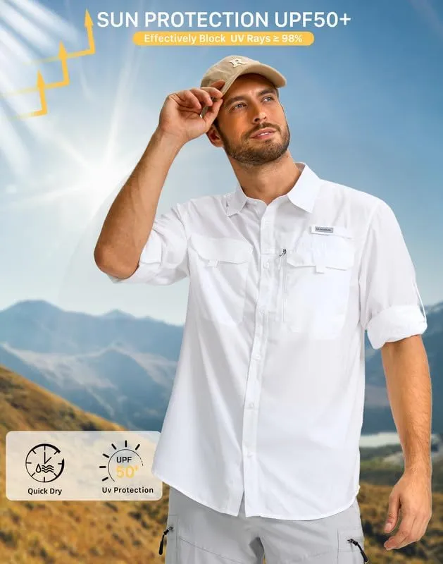 Men's Sun Protection Fishing Shirt with Zipper Pockets Long Sleeve UPF 50  UV Cooling Shirts for Men Hiking Travel