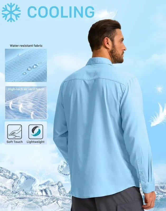 Men's Sun Protection Fishing Shirt with Zipper Pockets Long Sleeve UPF 50  UV Cooling Shirts for Men Hiking Travel