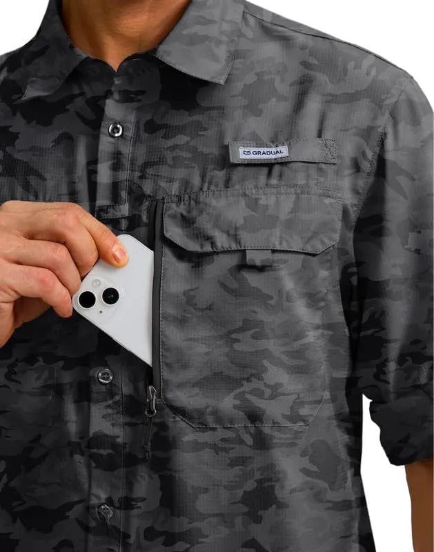 Men's Sun Protection Fishing Shirt with Zipper Pockets Long Sleeve UPF 50  UV Cooling Shirts for Men Hiking Travel