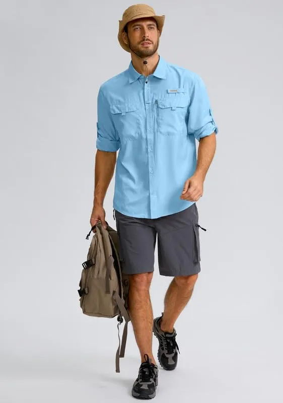 Men's Sun Protection Fishing Shirt with Zipper Pockets Long Sleeve UPF 50  UV Cooling Shirts for Men Hiking Travel