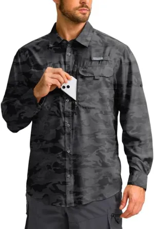 Men's Sun Protection Fishing Shirt with Zipper Pockets Long Sleeve UPF 50  UV Cooling Shirts for Men Hiking Travel