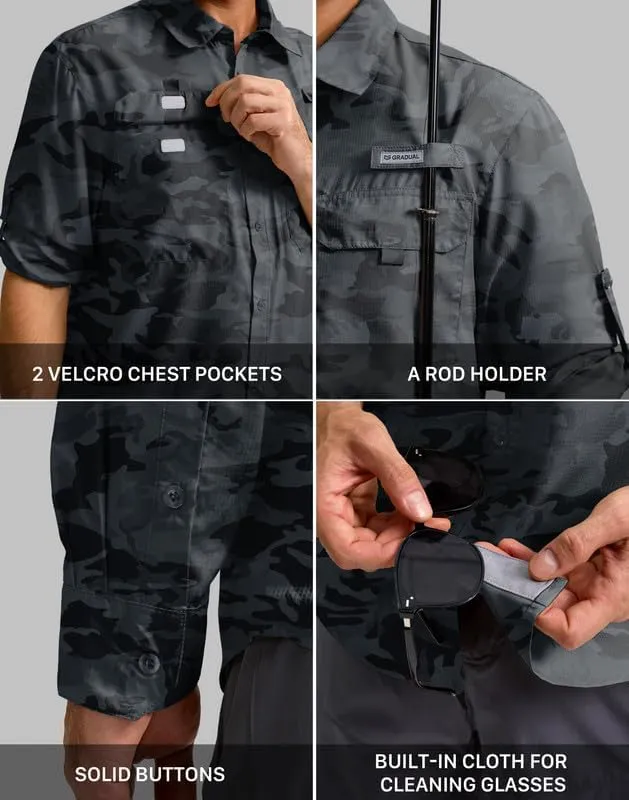 Men's Sun Protection Fishing Shirt with Zipper Pockets Long Sleeve UPF 50  UV Cooling Shirts for Men Hiking Travel