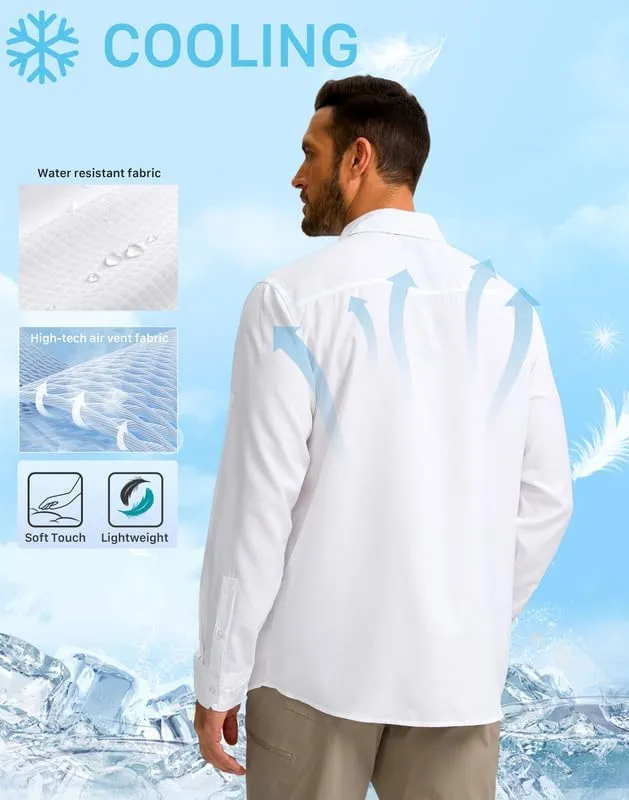Men's Sun Protection Fishing Shirt with Zipper Pockets Long Sleeve UPF 50  UV Cooling Shirts for Men Hiking Travel