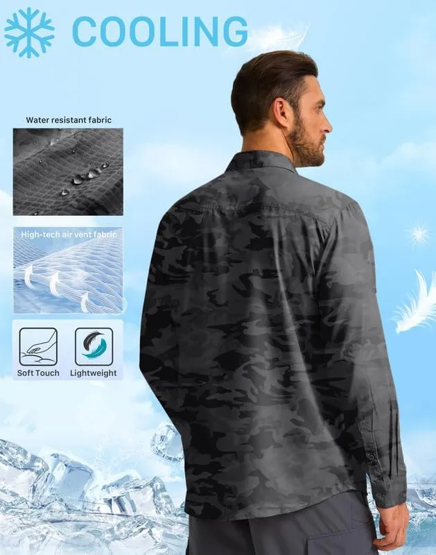 Men's Sun Protection Fishing Shirt with Zipper Pockets Long Sleeve UPF 50  UV Cooling Shirts for Men Hiking Travel