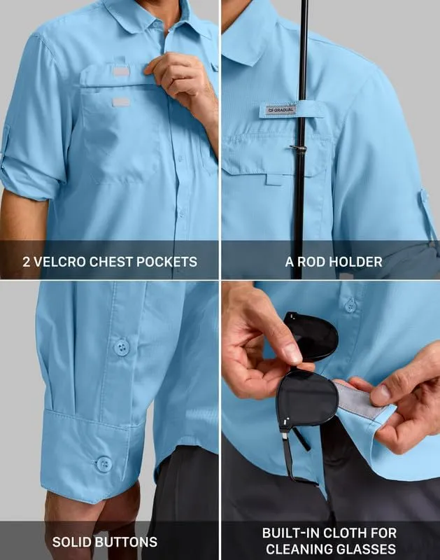 Men's Sun Protection Fishing Shirt with Zipper Pockets Long Sleeve UPF 50  UV Cooling Shirts for Men Hiking Travel