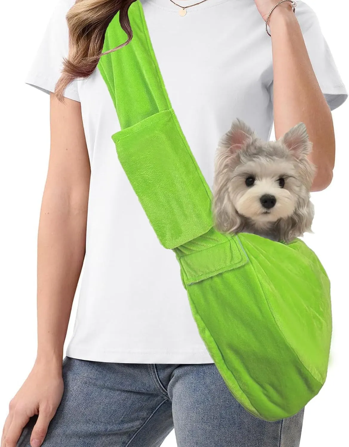 Meow&Woof Small Dog Sling Pouch Carrier, Dogs Bag with Adjustable Strap, Washable Cat Travel Front Chest, Puppy Accessories for Cats Bunny and Small Pet-Green