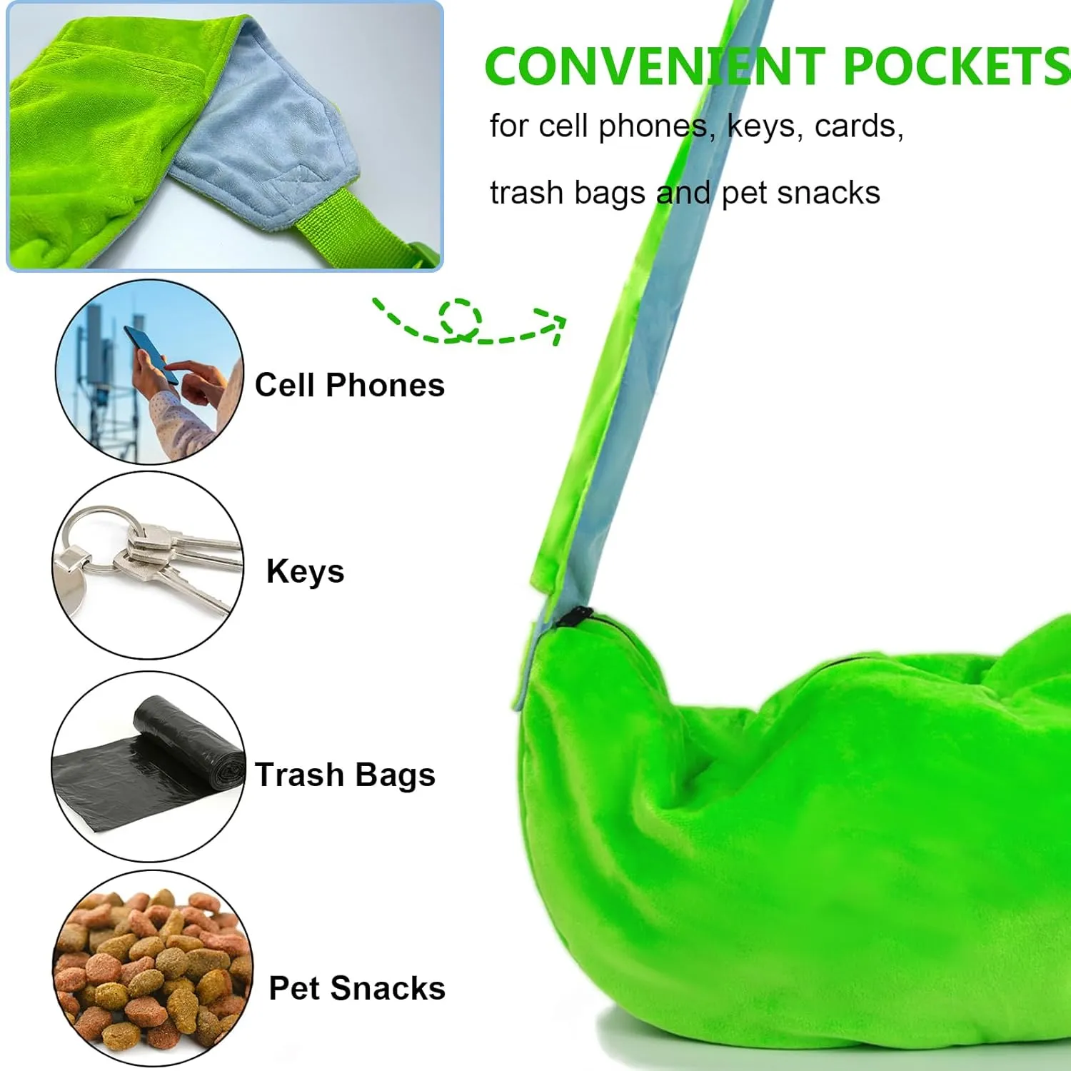 Meow&Woof Small Dog Sling Pouch Carrier, Dogs Bag with Adjustable Strap, Washable Cat Travel Front Chest, Puppy Accessories for Cats Bunny and Small Pet-Green