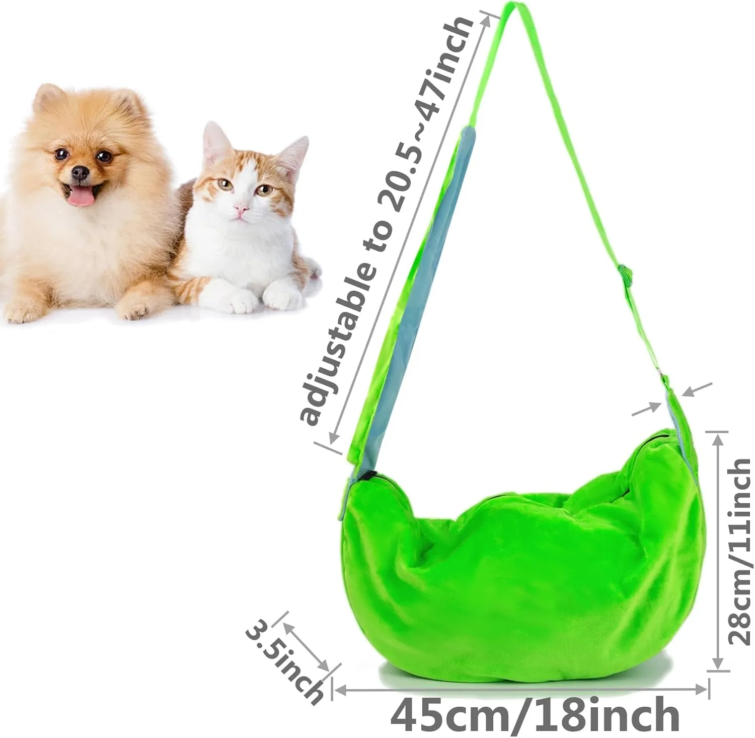 Meow&Woof Small Dog Sling Pouch Carrier, Dogs Bag with Adjustable Strap, Washable Cat Travel Front Chest, Puppy Accessories for Cats Bunny and Small Pet-Green