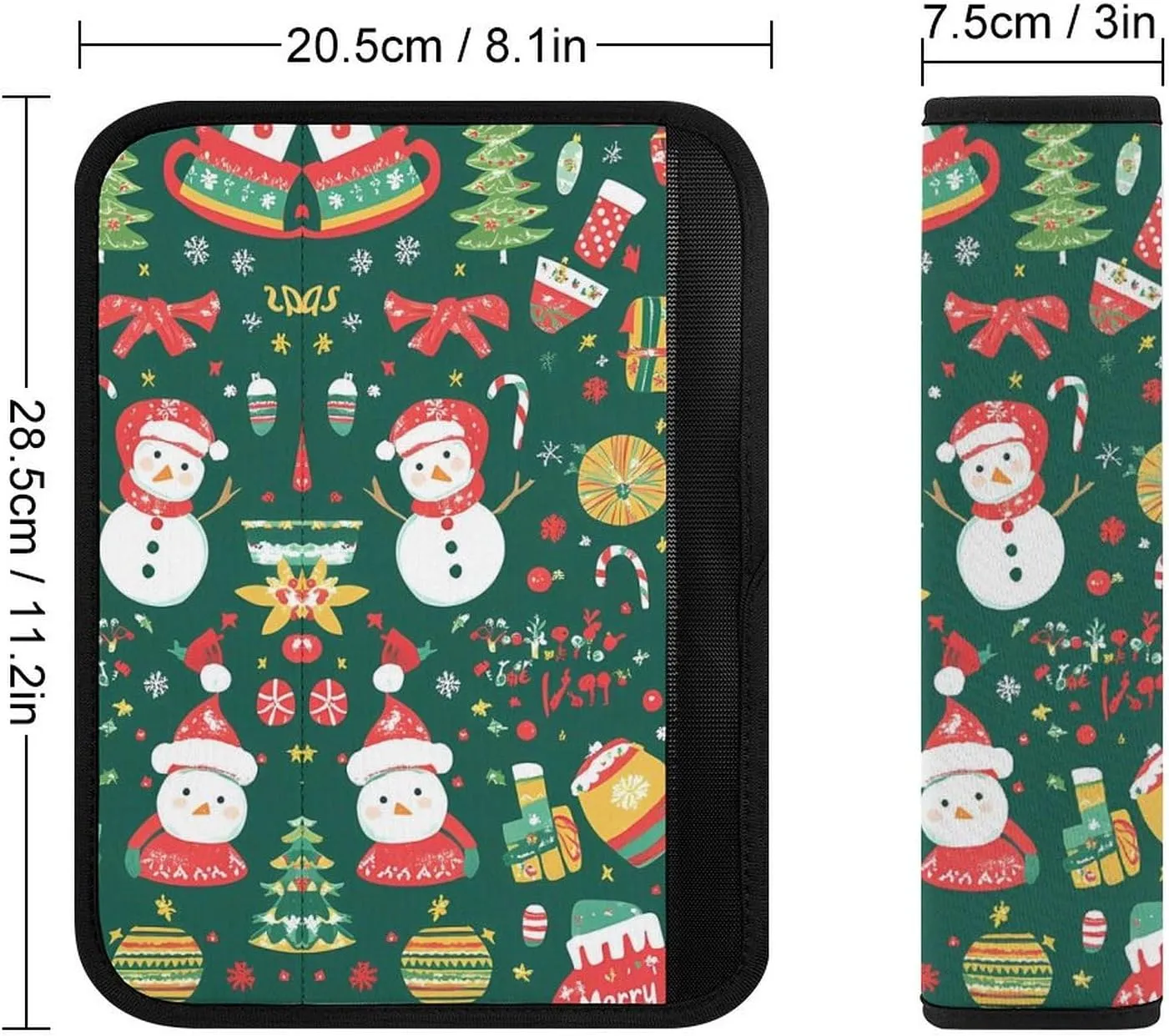 Merry Christmas Tree Snowman Gift Fashion Car Seat Belt Cover Pad for Shoulder Bag Camera Soft Comfort Accessories 2PCS