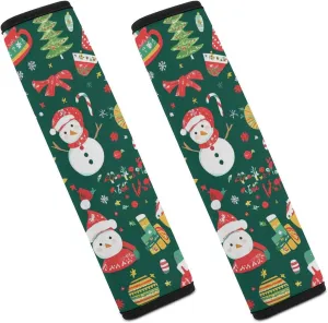 Merry Christmas Tree Snowman Gift Fashion Car Seat Belt Cover Pad for Shoulder Bag Camera Soft Comfort Accessories 2PCS