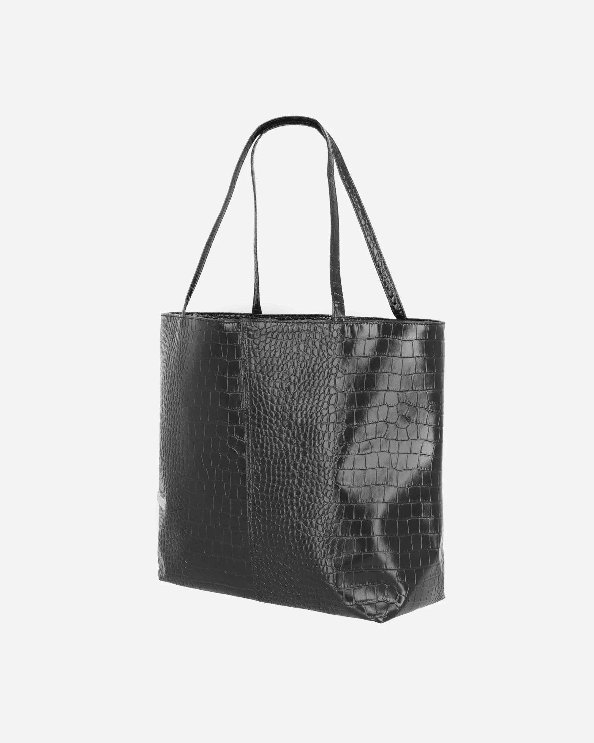Metal Logo Stud Croc Tote Black