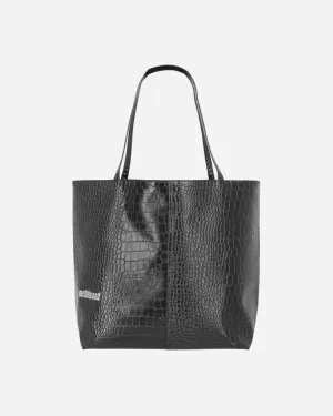 Metal Logo Stud Croc Tote Black