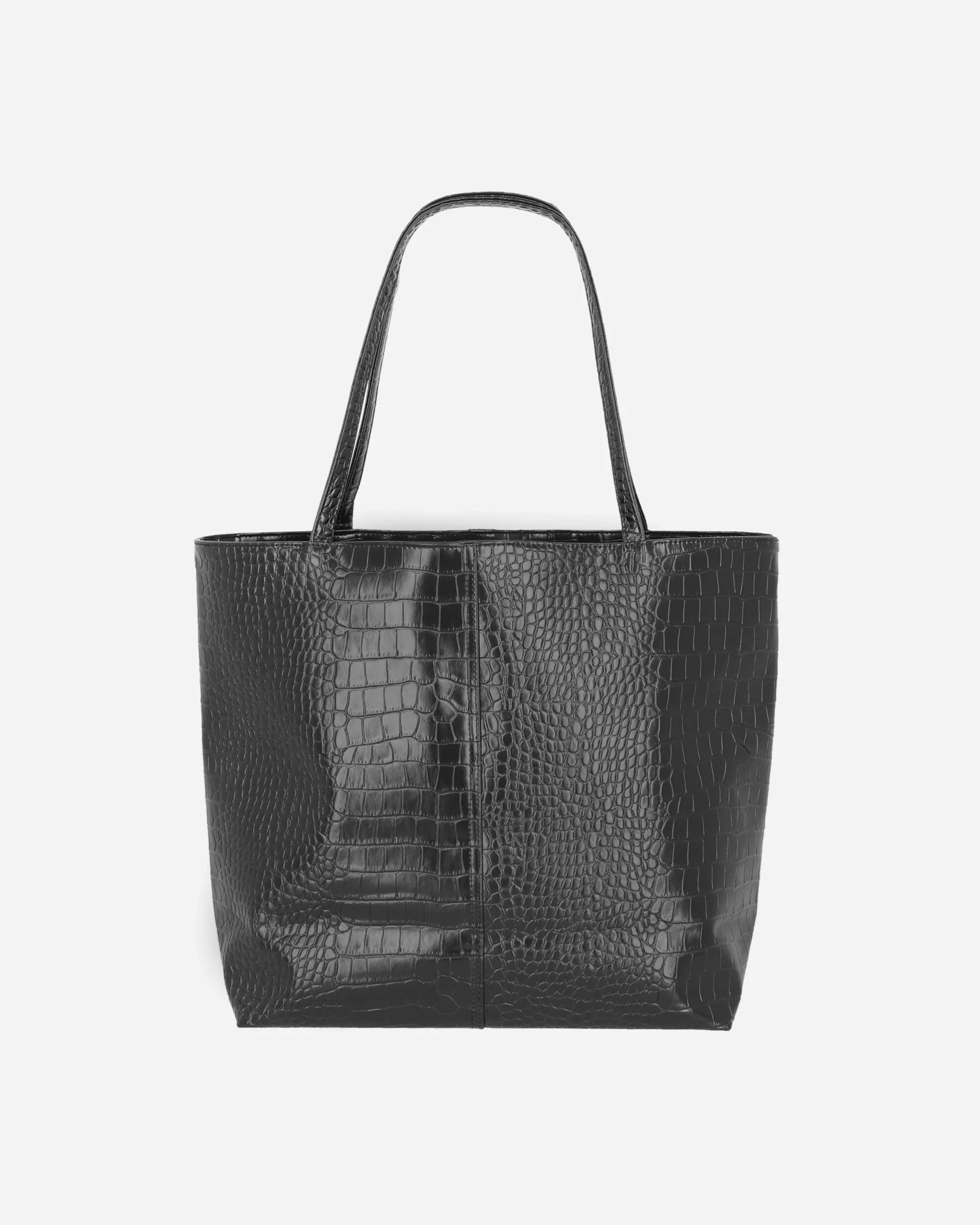 Metal Logo Stud Croc Tote Black
