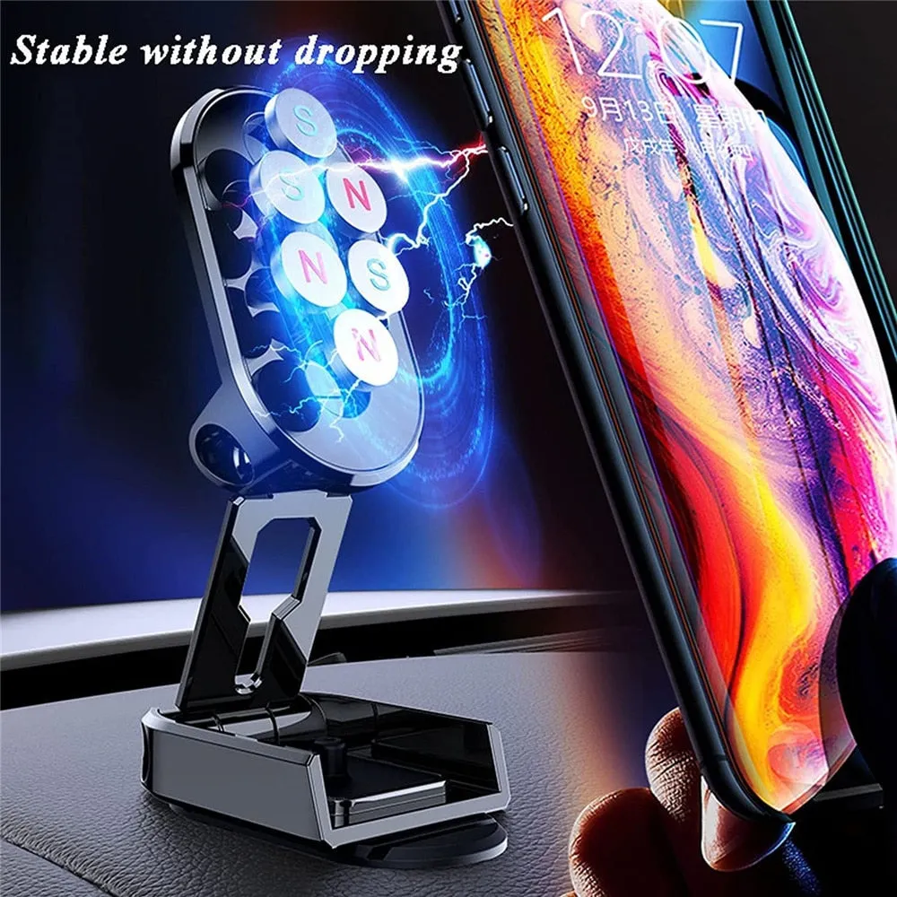 Metal Magnetic Car Mobile Phone Holder Folding Magnet Cell Phone Stand in Car GPS Support For iPhone Xiaomi 360° Rotatable Mount