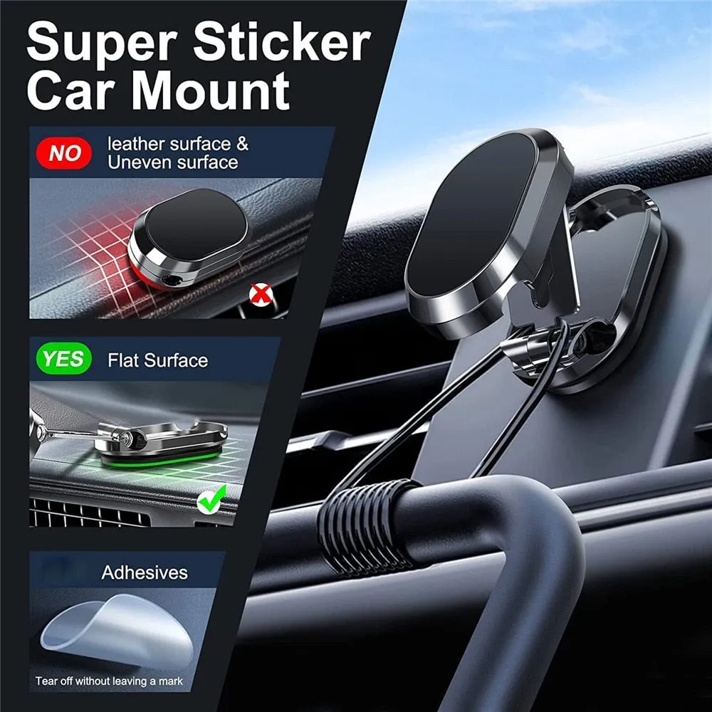 Metal Magnetic Car Mobile Phone Holder Folding Magnet Cell Phone Stand in Car GPS Support For iPhone Xiaomi 360° Rotatable Mount