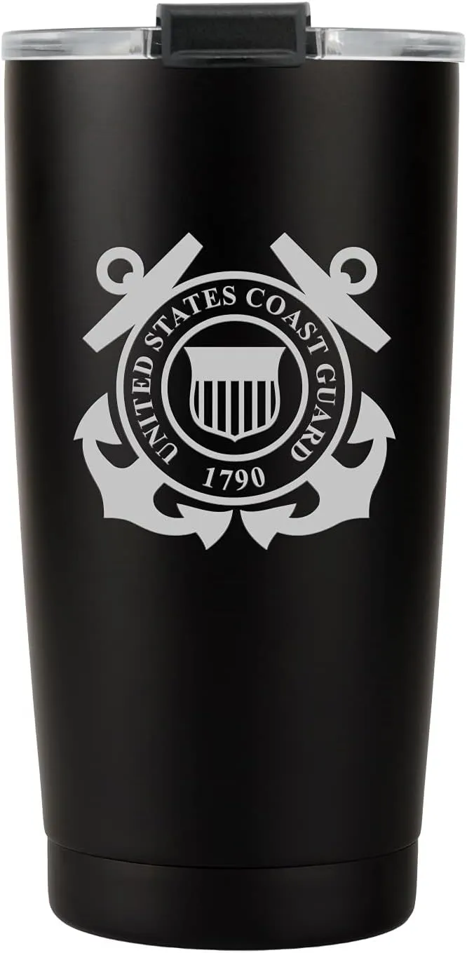 Military Gift Shop 20oz Coast Guard Tumbler, Double-Walled Insulated Steel USCG Coffee Mug with Lid | Coast Guard Gifts | Disabled USMC Veteran Owned SMALL Business
