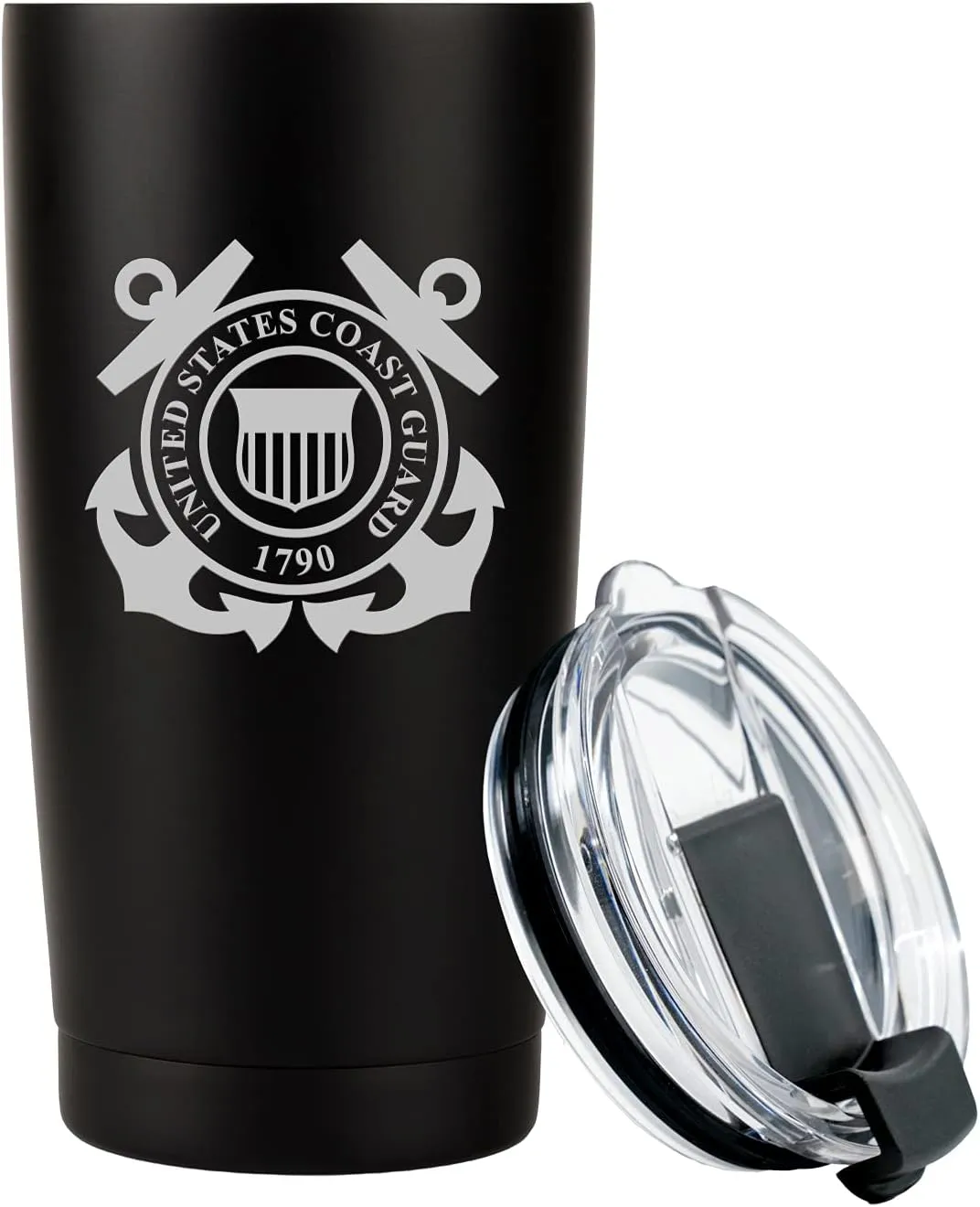 Military Gift Shop 20oz Coast Guard Tumbler, Double-Walled Insulated Steel USCG Coffee Mug with Lid | Coast Guard Gifts | Disabled USMC Veteran Owned SMALL Business