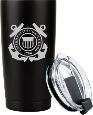 Military Gift Shop 20oz Coast Guard Tumbler, Double-Walled Insulated Steel USCG Coffee Mug with Lid | Coast Guard Gifts | Disabled USMC Veteran Owned SMALL Business