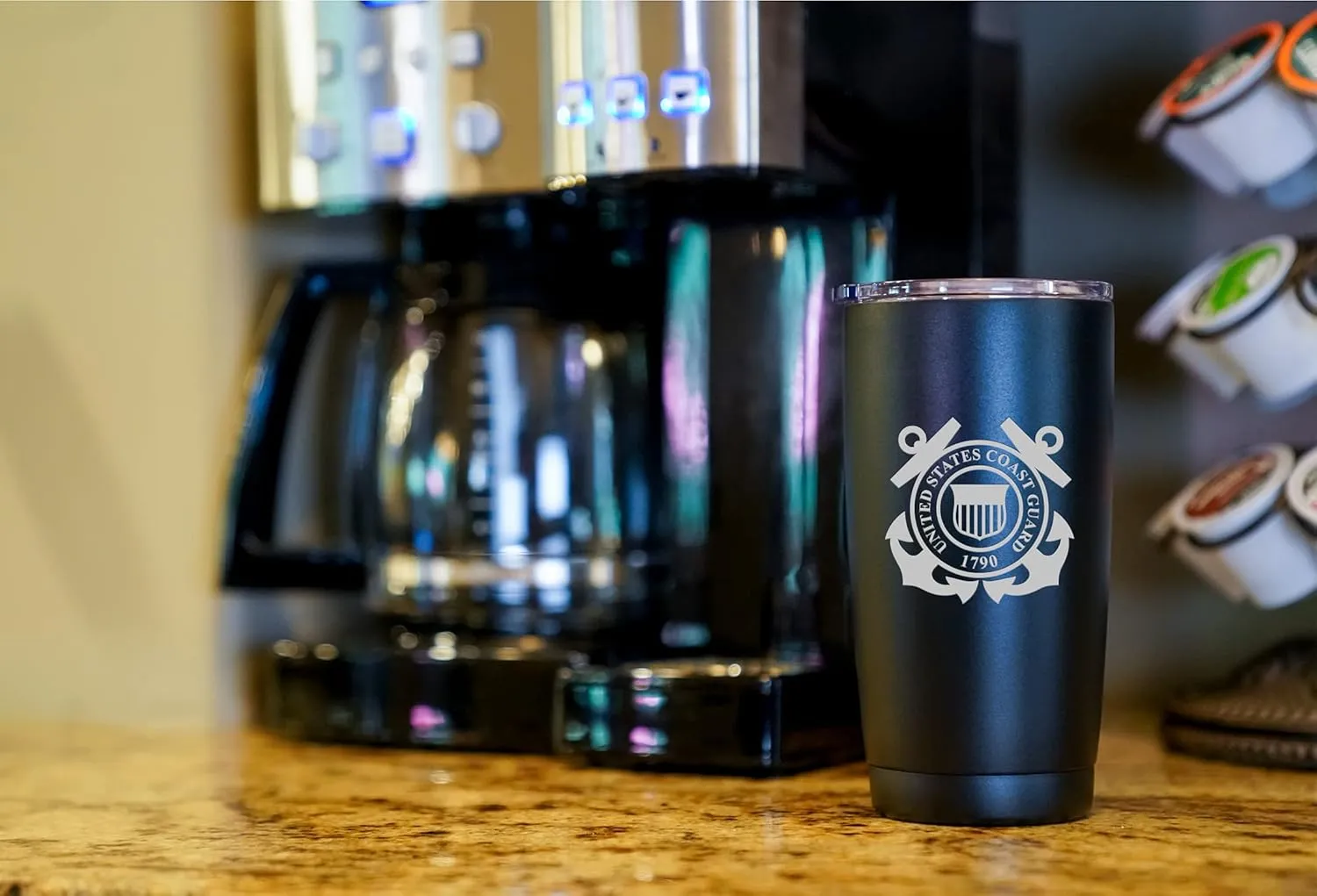 Military Gift Shop 20oz Coast Guard Tumbler, Double-Walled Insulated Steel USCG Coffee Mug with Lid | Coast Guard Gifts | Disabled USMC Veteran Owned SMALL Business