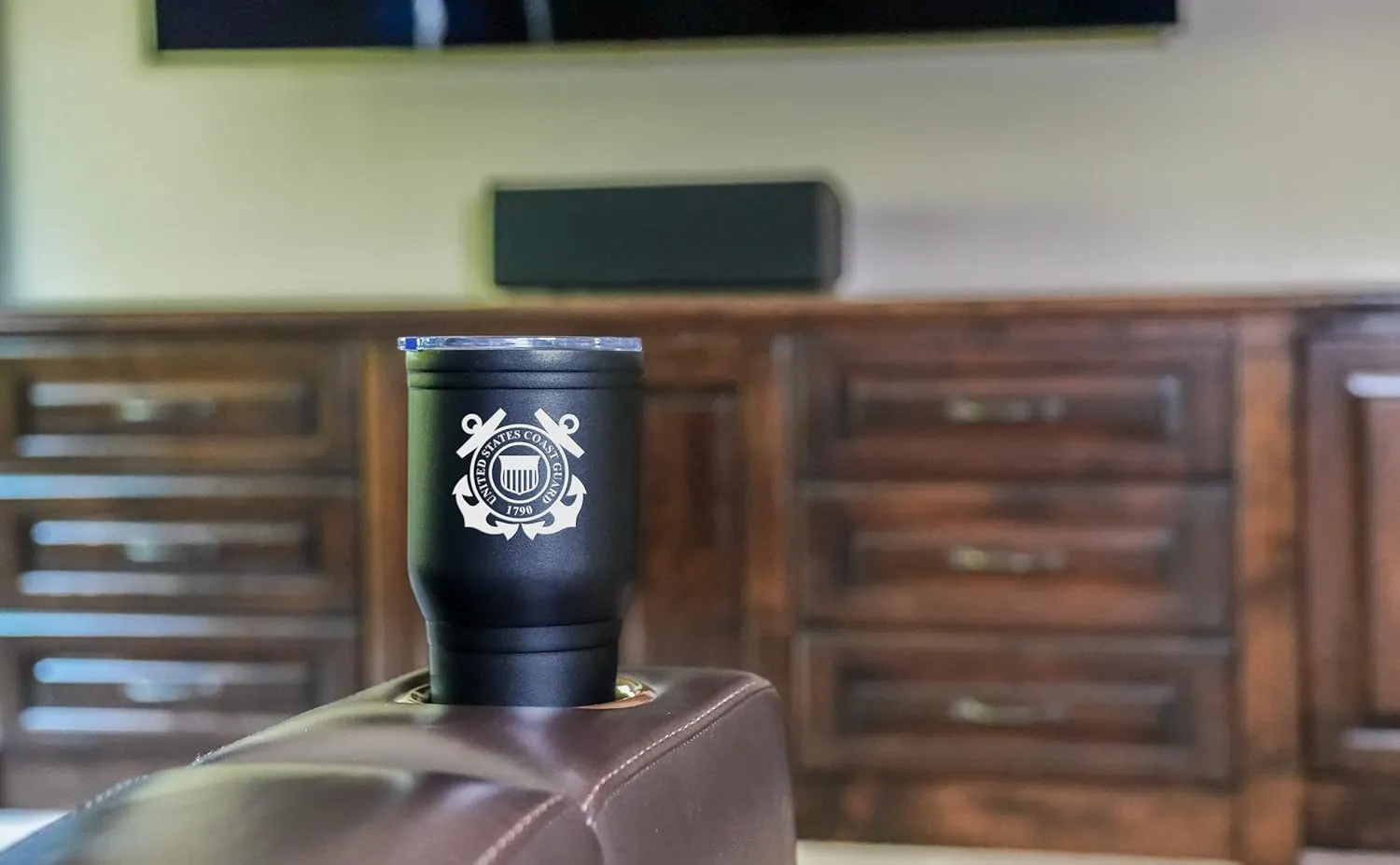 Military Gift Shop 30 oz Black Double Wall Vacuum Insulated Stainless Steel US Coast Guard Tumbler Travel Mug