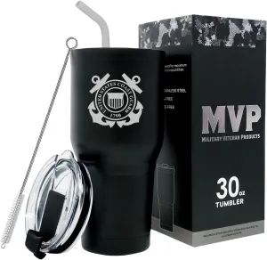 Military Gift Shop 30 oz Black Double Wall Vacuum Insulated Stainless Steel US Coast Guard Tumbler Travel Mug