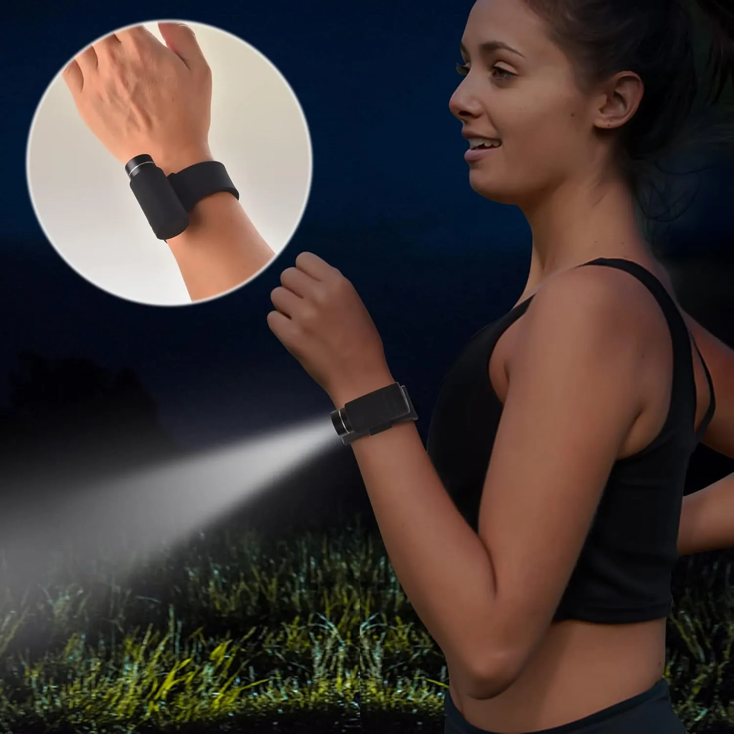 Mini Flashlight, Pocket Handheld Wrist Watch Flash Light, 200 Lumens Adjustable Brightness LED Torch, Powered Rechargeable Battery USB C Cable for Dog Walking Camping