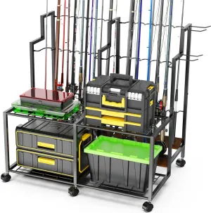 Miratino Fishing Rod Holders for Garage, 24 Rods Large-Capacity Fishing Pole Holders, Fishing Rod Tackle Organizer for Garage Home